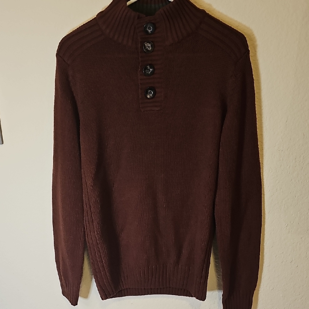 TRUE ROCK Brown Turtleneck Sweater with Ribbed Cuffs